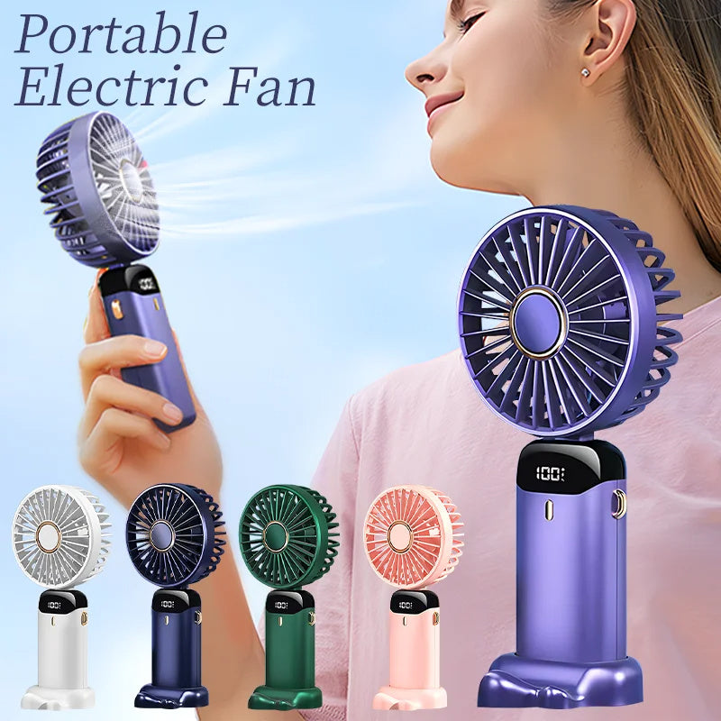 USB Rechargeable Mini Portable Handheld Electric Fan Foldable Neck Hanging Outdoor Fan Adjustable 5 Speed Powerful Air Cooler Trento store