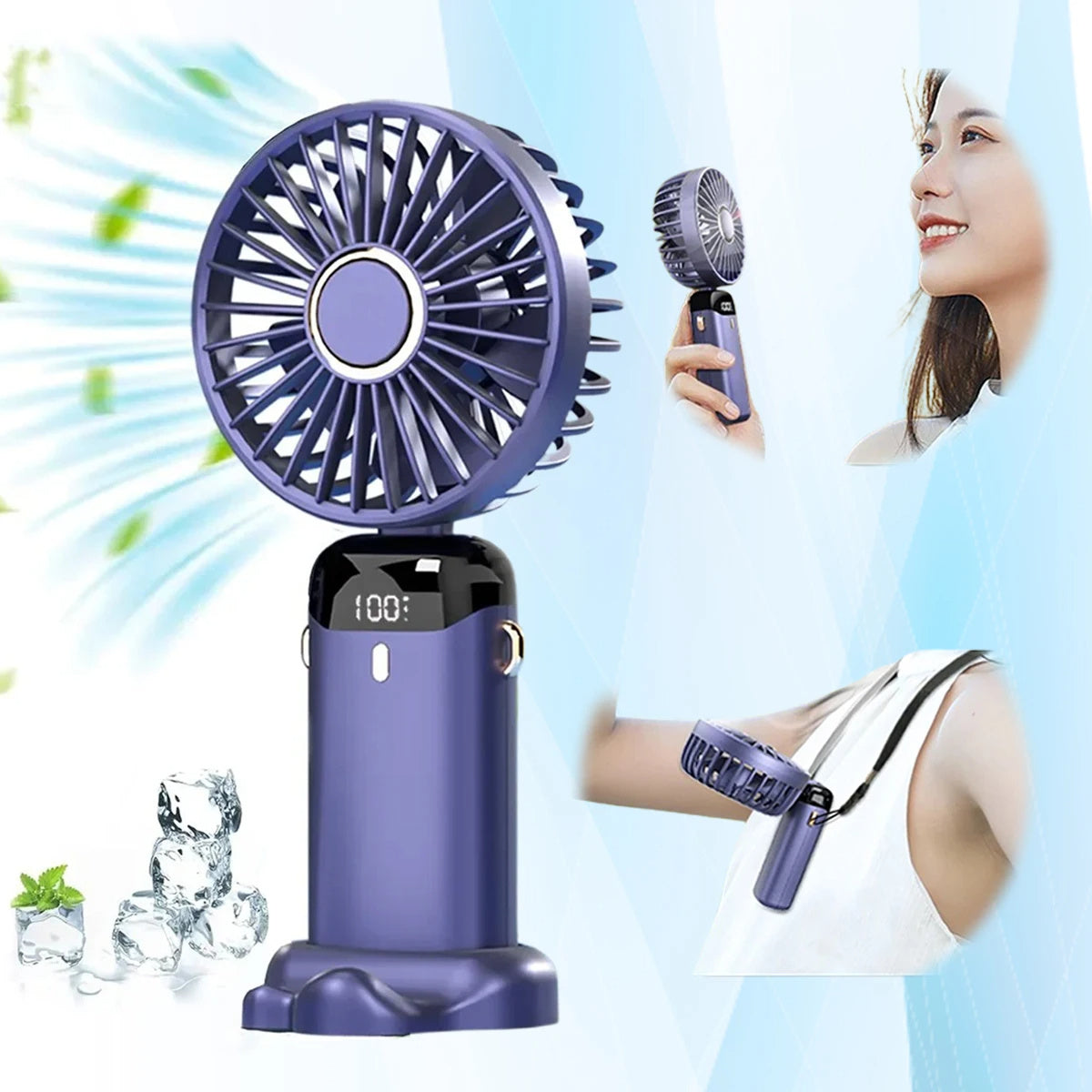 USB Rechargeable Mini Portable Handheld Electric Fan Foldable Neck Hanging Outdoor Fan Adjustable 5 Speed Powerful Air Cooler Trento store