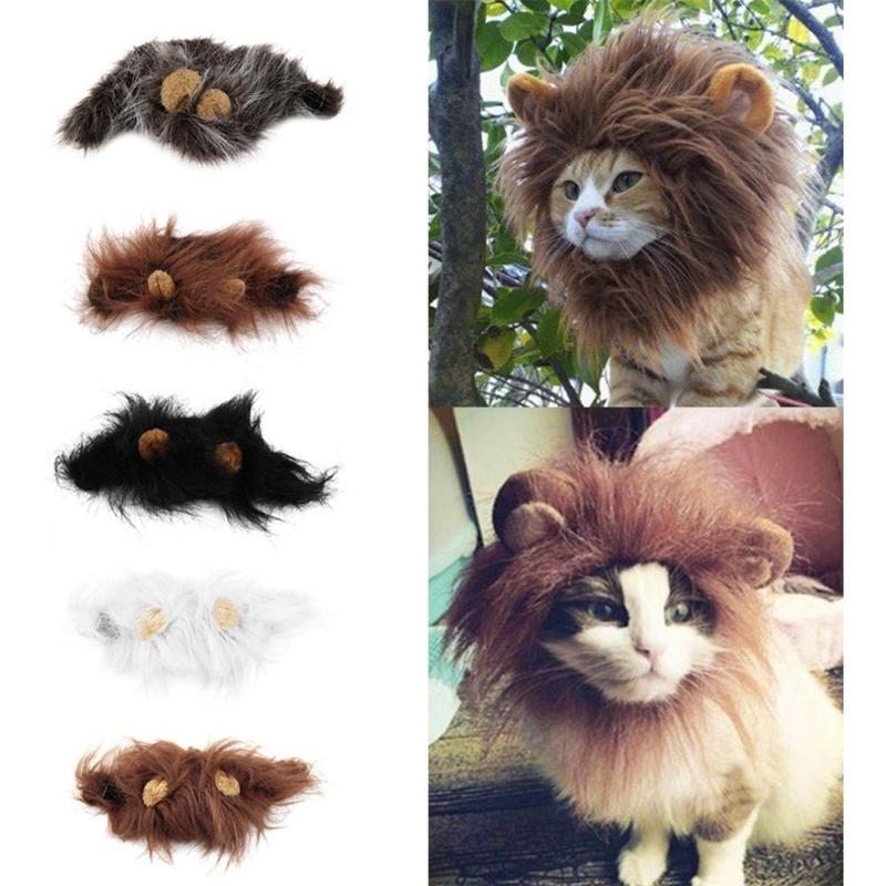 Funny Pet Hat For Small Dogs Cats Hat Emulation Lion Hair Mane Ears Head Cap Scarf Pet Halloween Festival Costume Trento store