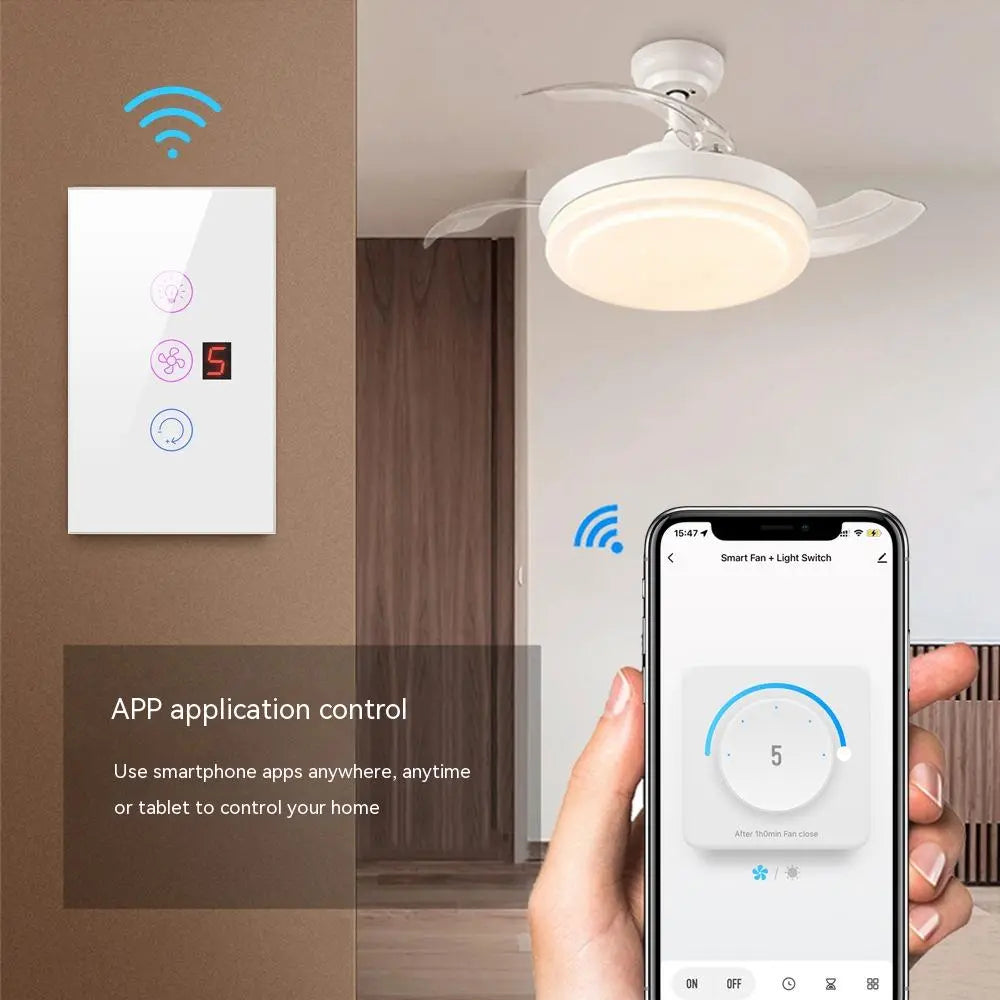 Smart AmericanEuropean Standard Fan Light Switch Mobile Phone Voice Control Speed Control Fan Light Switch Trento store