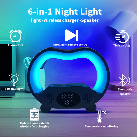 2024 New 6 In 1 Smart Remote Control Bluetooth Ambience Intelligent LED Table Lamp Multi-function Wireless Charger Night Light Bluetooth Speaker Trento store