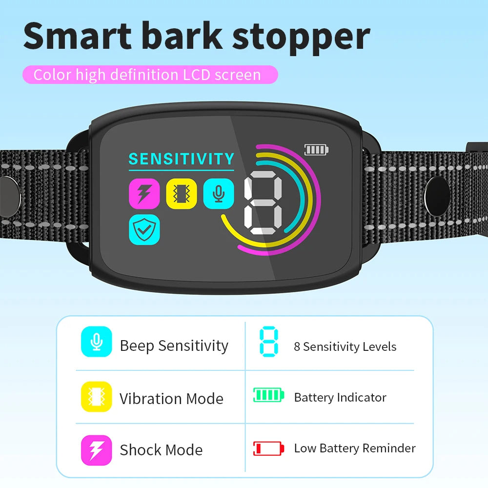 Smart Automatic Anti Barking Dog Collar Rechargeable Bark Stopper Stop Barking HD Digital Display IP67 Waterproof Collar For Dogs Pet Products Trento store